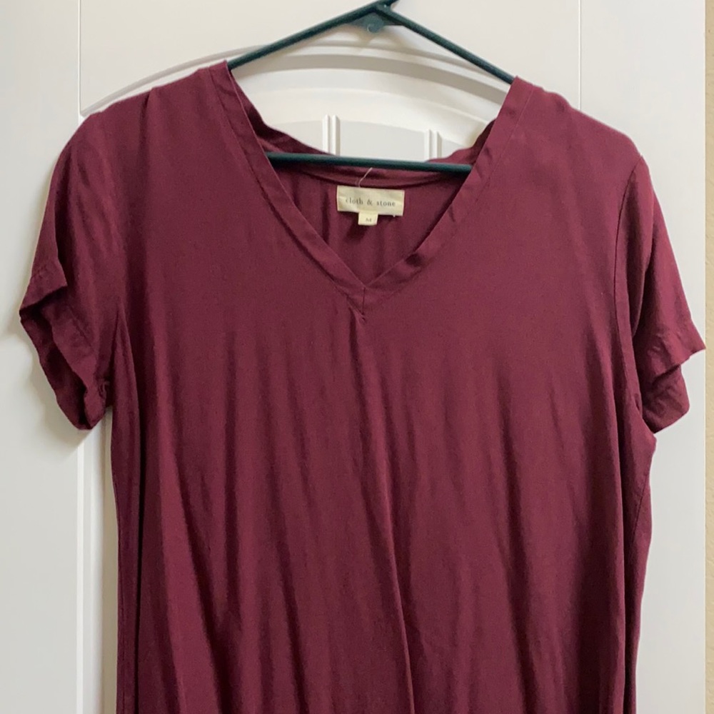 Medium Burgundy cloth & stone v neck dress